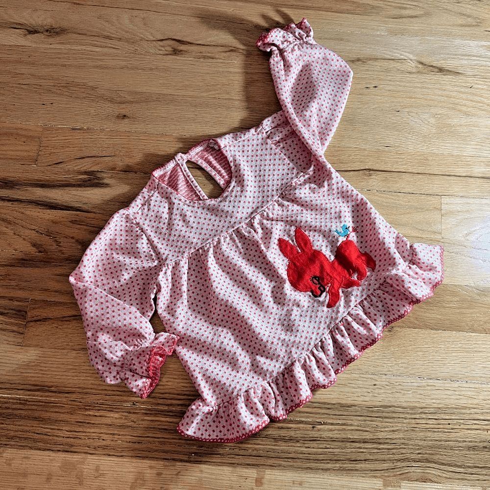 vtg Carters long sleeve ruffle dress red deer applique 24 months girls toddler
